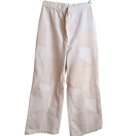 23x28 1OF1 Vintage Bellbottom Patchwork Print Wide-Leg Pants Handmade 1970's Mod - Picture 1 of 8